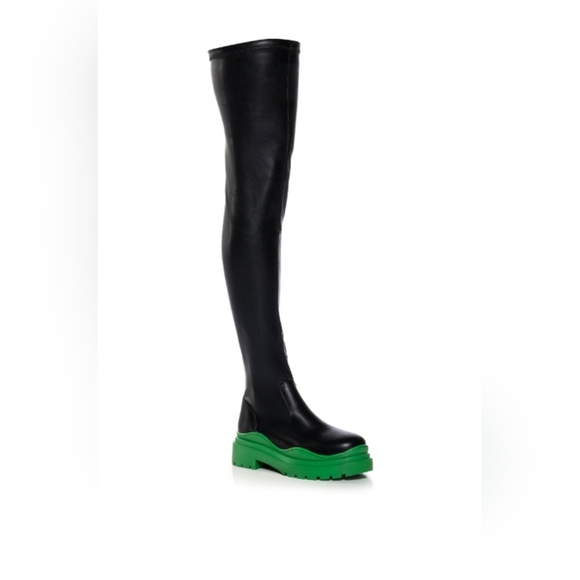 AZALEA WANG "RADIOACTIVE RUNAWAY" Stylish Black and Green Platform Boots - Picture 4 of 5